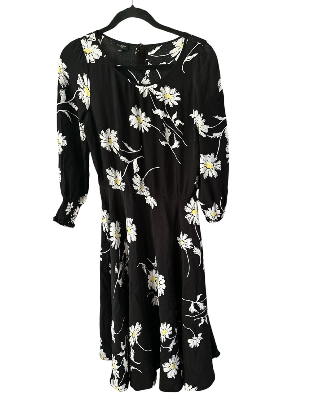 Talbots size 6 petite Black Floral Midi Dress with Daisy Print